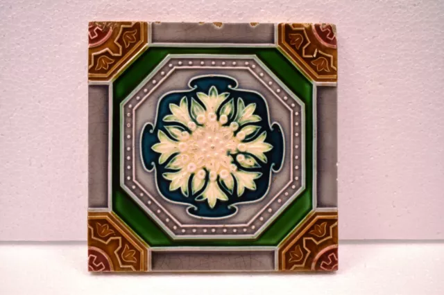 Antique Tile Japan Majolica Art Nouveau The Sato Tile Works Japan Porcelain "J59