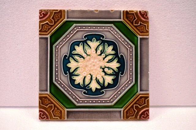 Antique Tile Japan Majolica Art Nouveau The Sato tile Works japan Porcelain "J59