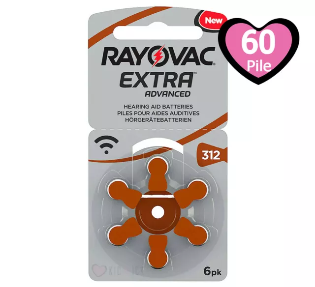 60 pile apparecchi acustici RAYOVAC EXTRA ADVANCED 312 marroni PR41 batterie