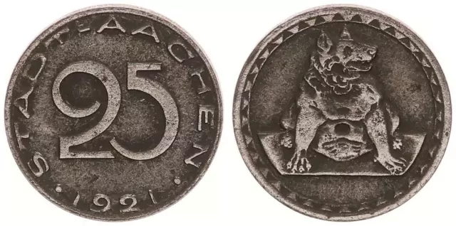 1921 Weimar, Aachen Notgeld in Eisen, Aachen Stadt 25 Pf ss  52035