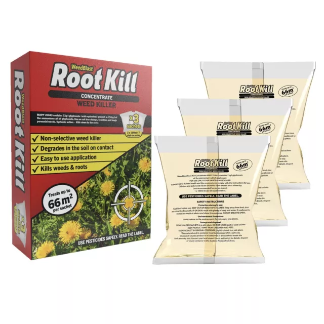 Concentrated Glyphosate Weedkiller Rootkill 3 x 100ml sachets 66sqm per sachet