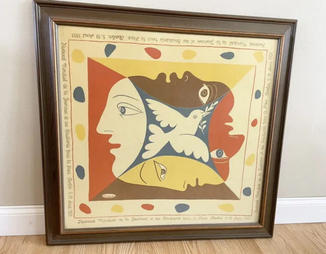 1951 Pablo Picasso Scarf Silkscreen on Linen Peace For All Nations Four Faces #2
