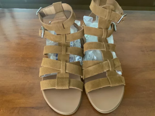 Steve Madden Size 6.5 Sandal Gladiator Beige Leather Upper  Women M Suede Cognac