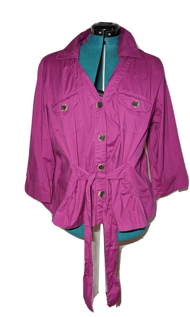 MILLENIUM Fuschia Pink Top Shirt PLUS Sz 2X STRETCH Tie Front 3/4 Sleeve Button