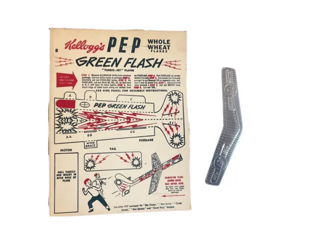 Kelloggs Pep Green Flash Turbo Jet Plane & Wings c1940s Cereal Promo Advert ZP
