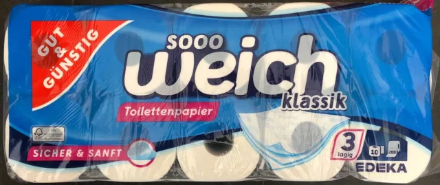 Gut & Günstig Toilettenpapier 3-lagig, 10 - 240 Rollen à 200 Blatt, Klopapier WC