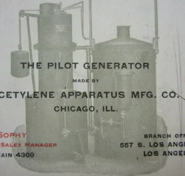 Vintage Business Card Pilot Generator Acetylene Apparatus Co Chicago IL 1910-20s