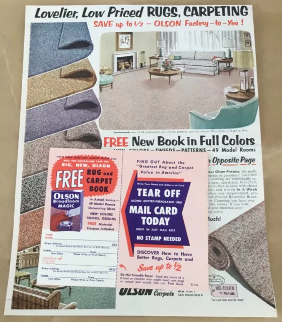 Olson rugs + carpets print ad 1962 original vintage 1960s retro art home decor