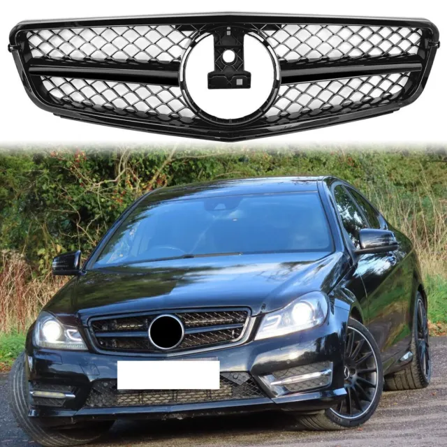 For Mercedes-Benz C-Class W204 S204 C204 (2007-14) AMG Style Gloss Black Grille