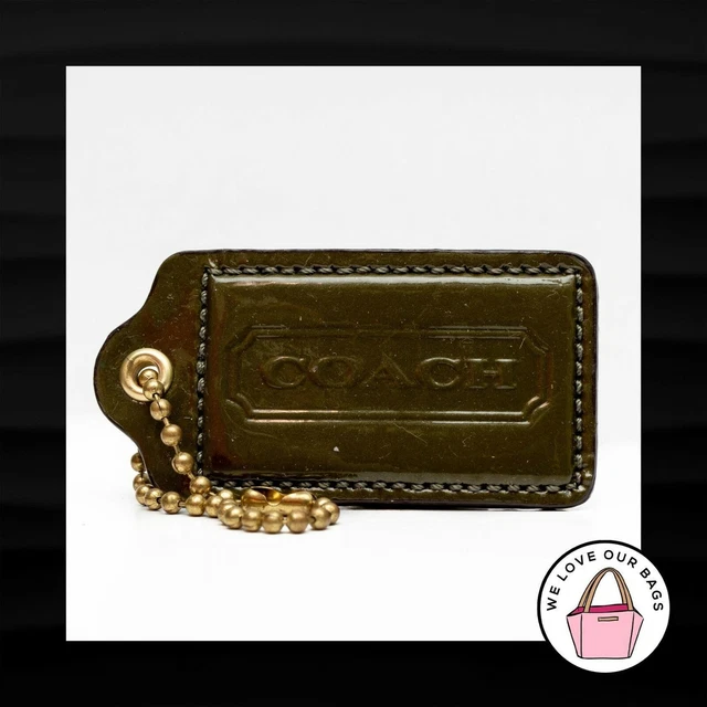 3" Large COACH GREEN PATENT LEATHER BRASS KEY FOB BAG CHARM KEYCHAIN HANGTAG TAG