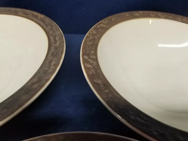 Vintage Sango Stoneware Rustic Cream Set/3 Soup/Salad Bowls Cream/ Brown Border 3