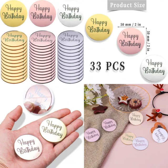 AIEX 33 pezzi Topper per Cupcake in Acrilico, Disco di Buon Compleanno in...