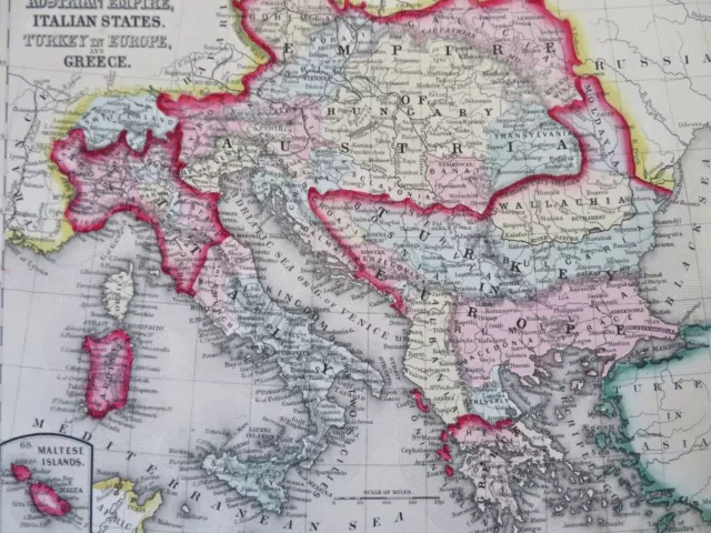 Austria-Hungary Ottoman Empire Greece Italy Malta 1860 Mitchell map