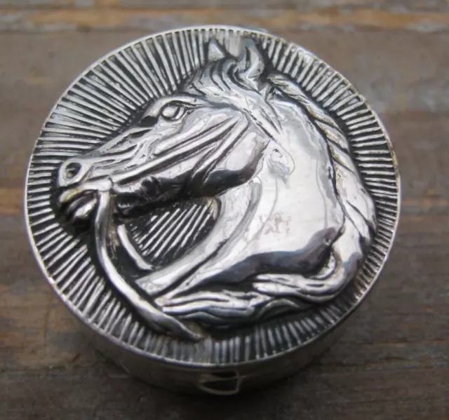 English Hallmarked Sterling Silver Horse Head Pill / Snuff Box - Hunting Racing