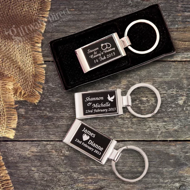 150 x Personalised Engraved Boxed Metal Keyring Wedding Favor Bomboniere Custom 3