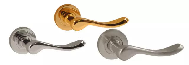 Versailles Internal Door Handle Lever on Rose Chrome or Brass, Satin or Polished