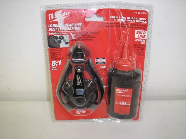 Milwaukee* 48-22-3986 100' / 30M Bold Line Chalk Reel and Red Chalk Refill