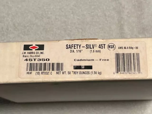 HARRIS SAFETY-SILV 45 T 45t350, 1/16", 50TROY OUNCE 1.56kg, NEW IN PACK
