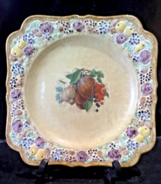 Vintage Crown Ducal Florentine Embossed  Fruit and Flowers 7.5" Dessert Plate