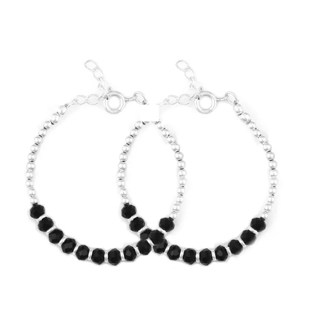 925 Argent Sterling Balle & Noir Perle Cristal Nazariya Bracelet pour Enfants 3