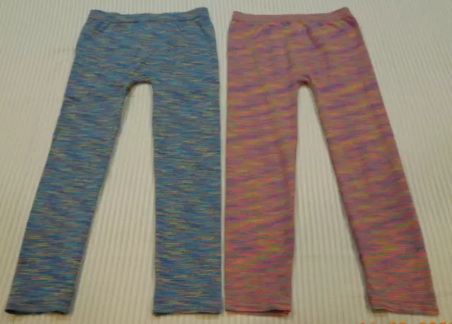 2 Girls Leggings Faded Glory One Size 7-16 Space Dyed Pink and Blue