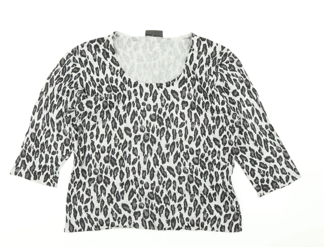 Alex & Co Womens Grey Scoop Neck Animal Print Viscose Pullover Jumper Size 12