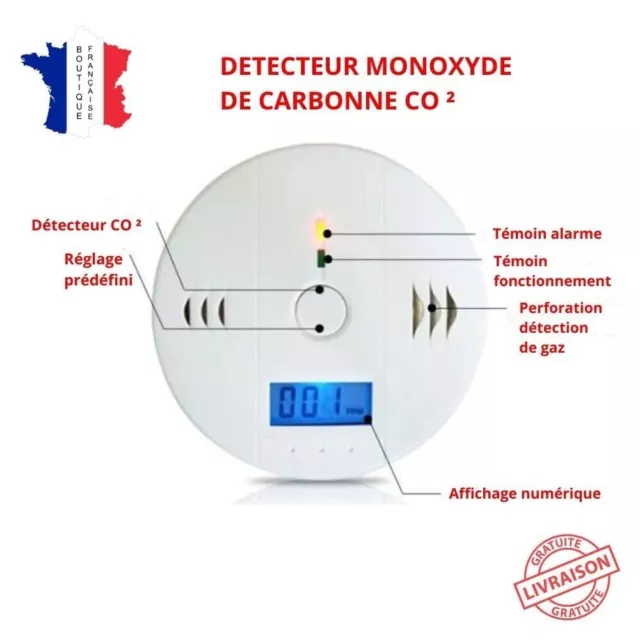 Détecteur Monoxyde De Carbone Haute Qualité Alarme Testeur Capteur Surveillance