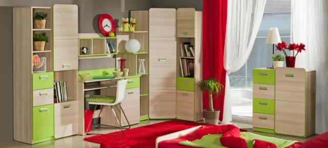 Komplett Jugendzimmer Kinderzimmer Kommode Schreibtisch Großer Eck Schrank NEU