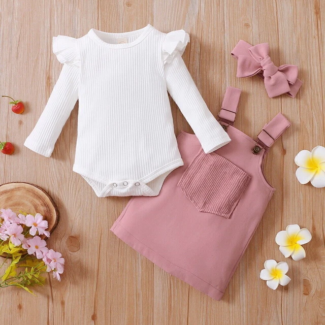 Set gonna abito neonate bambine a maniche lunghe arricciacapelli top cinturino 5