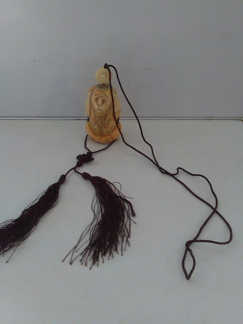 Lovely Inro 2 Piece Carved Dog On Silk Cord. (Tied To Kimono Belt).