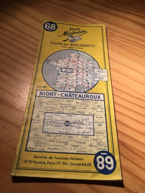 Antigua Postal de Carreteras Michelin N º 68 , 1960 Niort - Châteauroux 1:200000