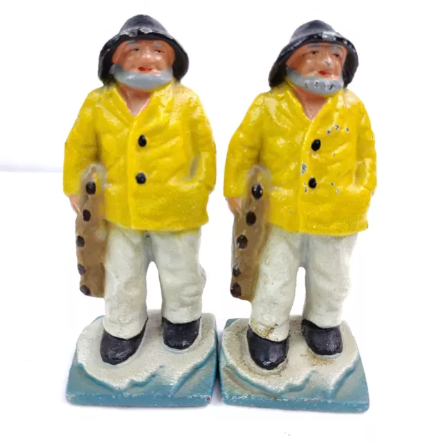 Antique Maine Old Salt Fisherman Cast Iron Doorstops/Bookend by Hubley Lot of 2