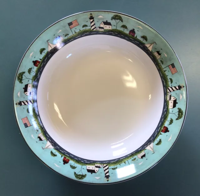 Sakura Coastal Breeze 1998 Warren Kimble Serving Bowl 9.5” Lighthouse/Nautical