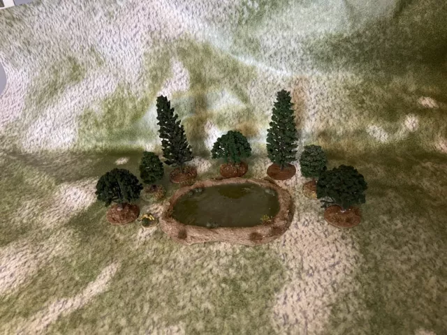 Trees & A Swamp / Pond for Wargaming, Bolt action, DnD  - Painted And Based