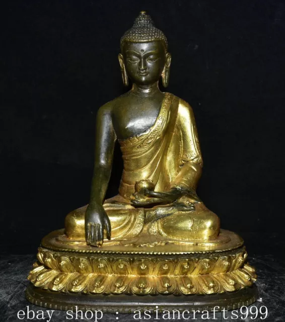 8.4" Alte tibetische Kupfer vergoldete Shakyamuni Amitabha Buddha Jar Statue