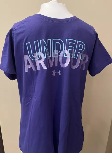 UNDER ARMOUR Girls Youth HeatGear Size YXL Loose Purple T-Shirt