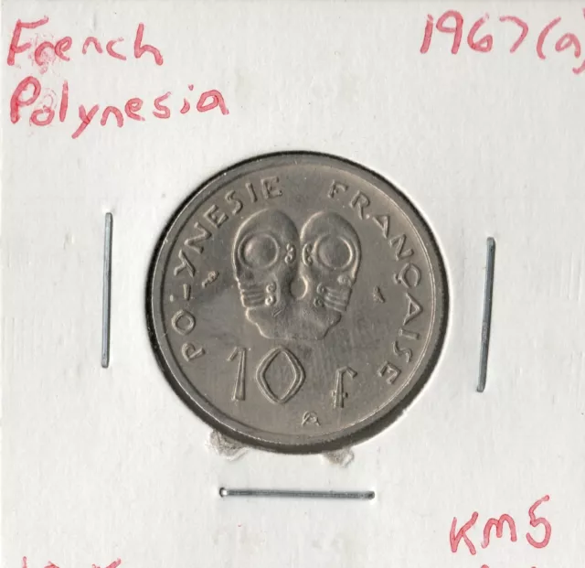 Coin French Polynesia 10 Francs 1967 KM5, one year type