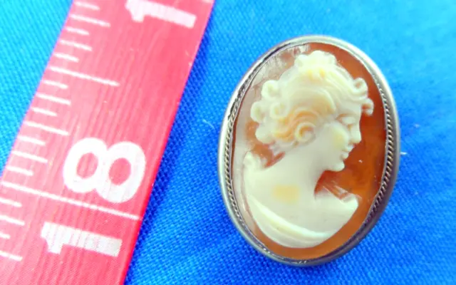 1" Cameo Carved Shell 800 Silver Italy Pendant Pin Brooch Antique Souvenir