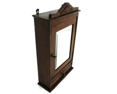 Kitchen Medicine Apothecary  Bathroom Cabinet Beveled Glass Ornate Carved Wood