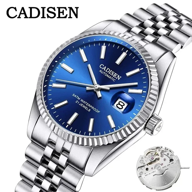 CADISEN Orologio Automatico Uomo In Vetro Zaffiro | Impermeabile 50m | Cassa E Cinturino In Acciaio Inossidabile