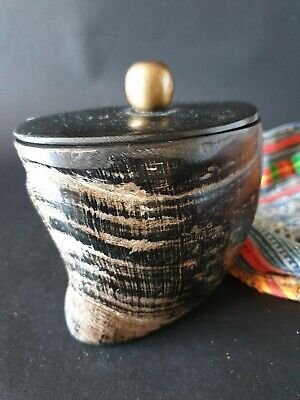 Old Asian Black Buffalo Horn Container …beautiful accent, display & collection..