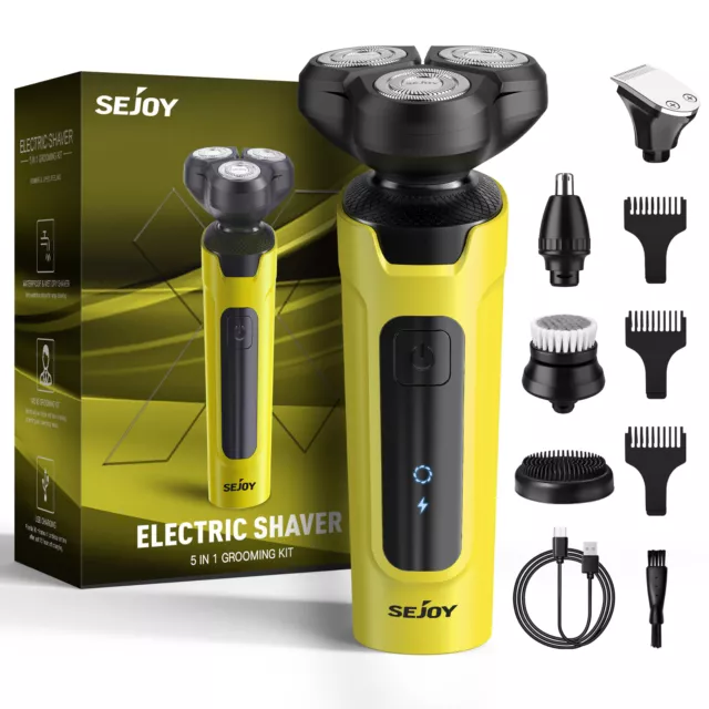 SEJOY 5IN1 Electric Shaver Men's Rotary Razor Wet Dry Rechargeable Beard Trimmer 2