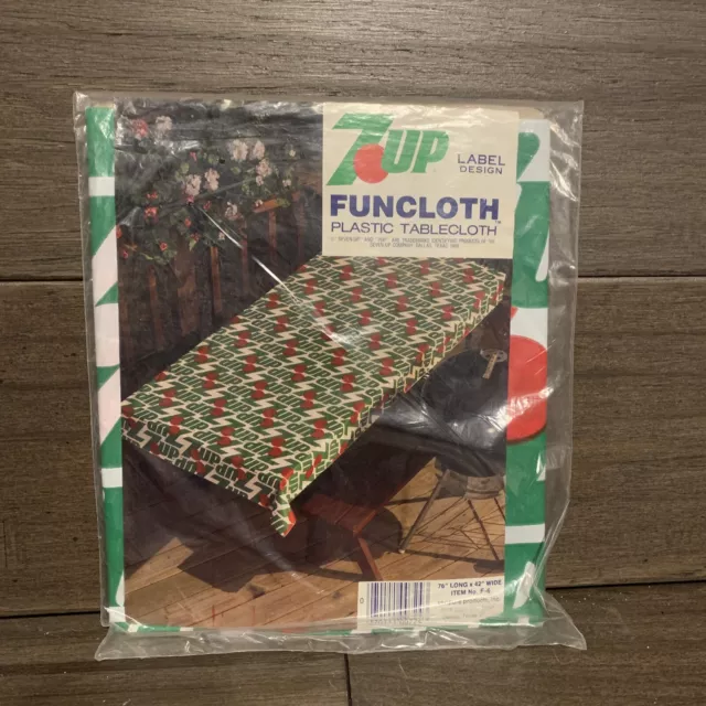 Vintage 7UP LABEL FUNCLOTH Plastic Tablecloth  76" x 42" - NEW OLD STOCK