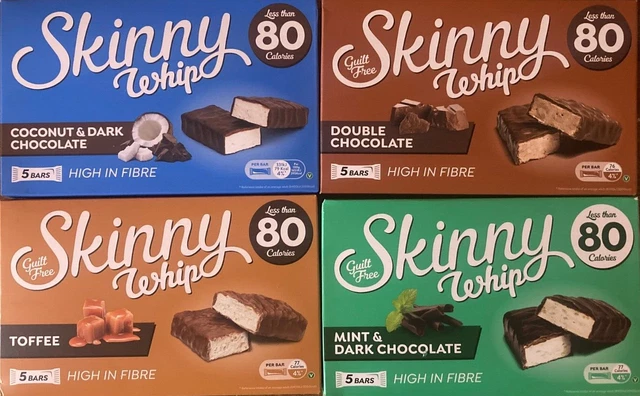 20 barrette di frusta magre cioccolato e cocco, caffè, menta e cioccolato, doppio cioccolato