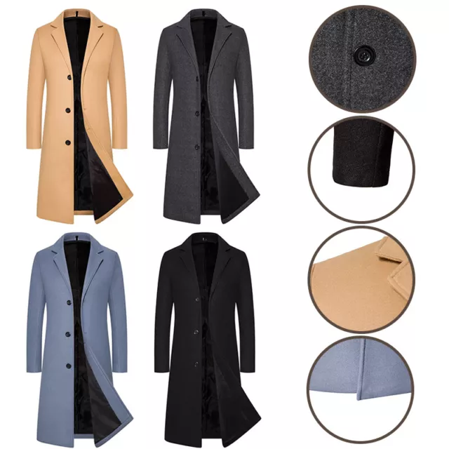 Men Single Breasted Overcoat Coats Trench Coat Winter Warm Long Jacket Outwear