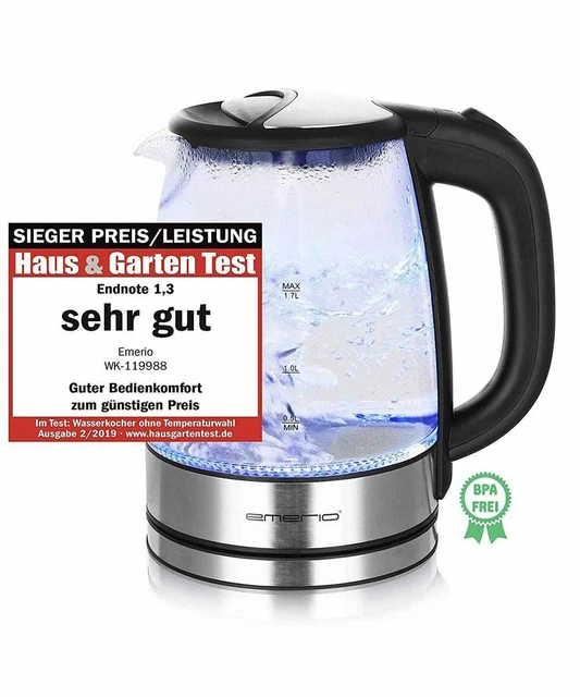 Verda Wasserkocher 1,8 Liter, 2200W – Glaskessel Mit Edelstahlboden, LED-Beleuchtung, Kabellos