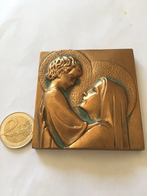 Ancienne Médaille Vierge à L'Enfant En Bronze Doré, Signée Fernand Py - Référence #L# Z150, D'occasion.