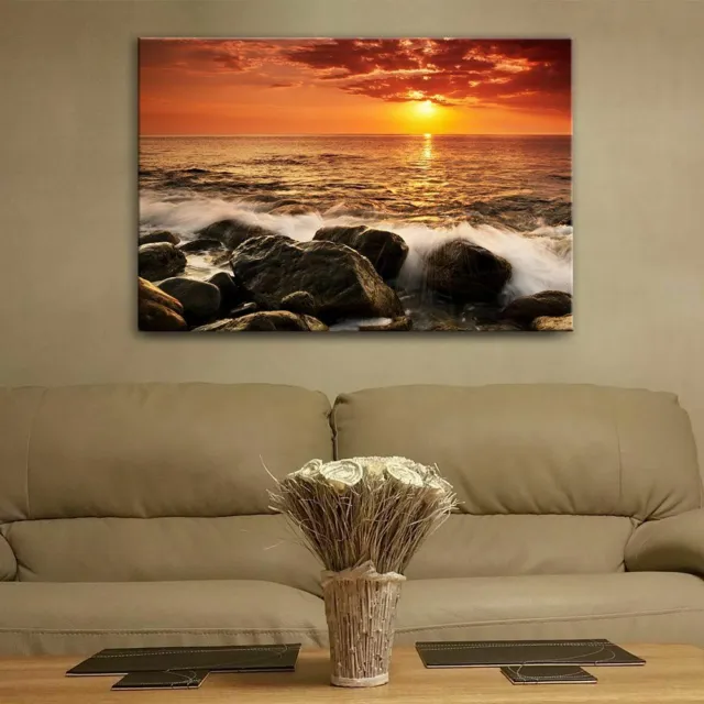 Glass Picture Toughened Wall Art Home Decor Unique Sea Waves Sunset Any Size