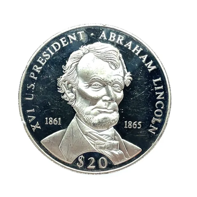 2000 LIBERIA XVI US President Abraham Lincoln 20 Gram .999 Silver Proof $20 Coin
