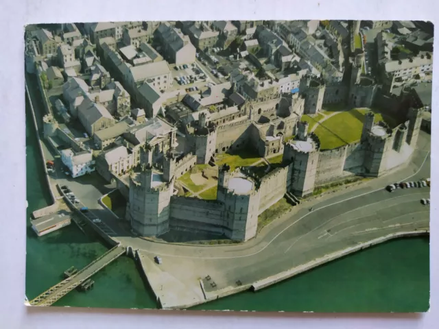 Caernarvon Castle Wales Air View from South-west Picture Postcard